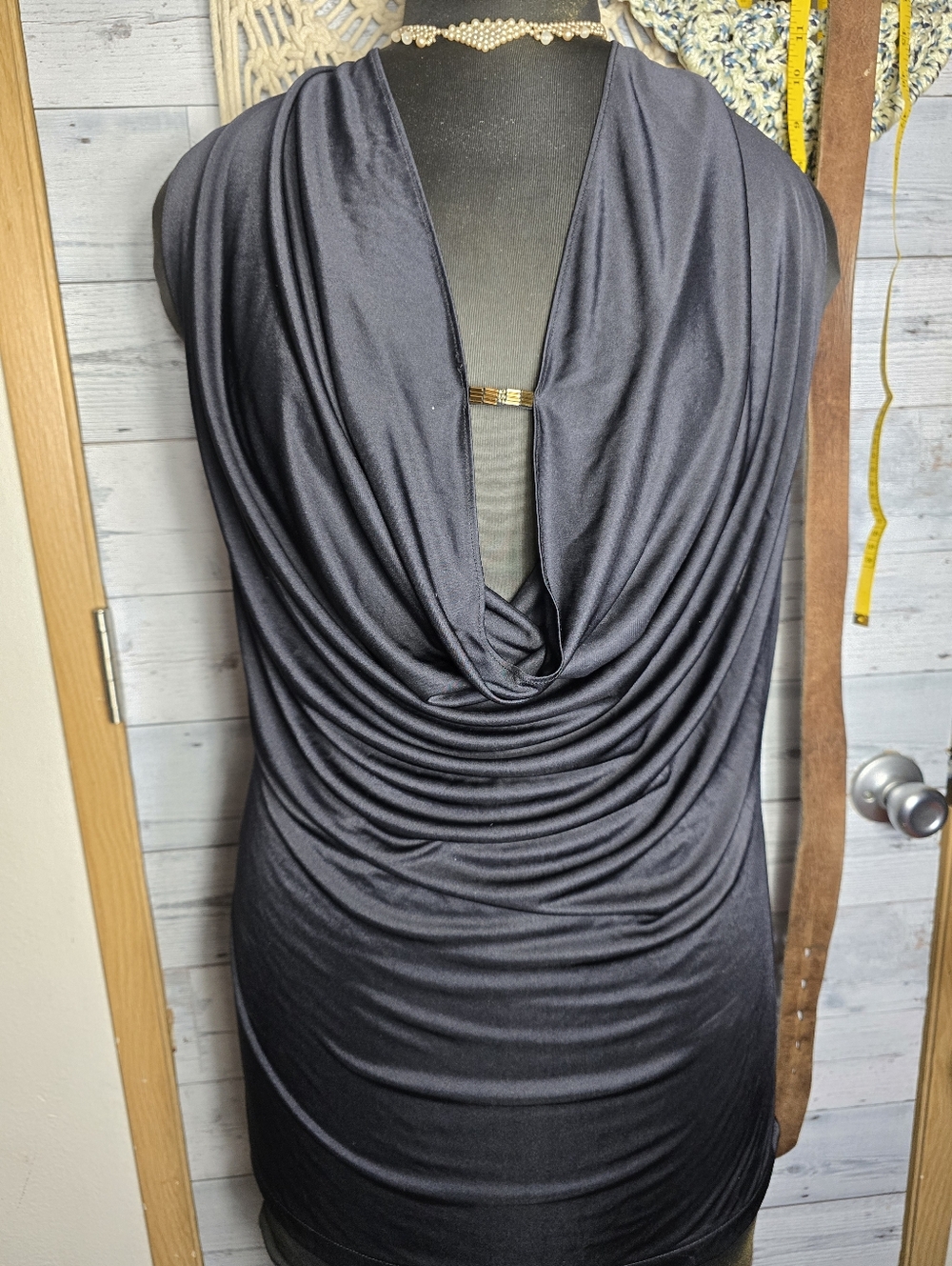 Y2K Victoria's Secret Black Draped Cowl Neck Bodycon Minimalist Sleeveless Top